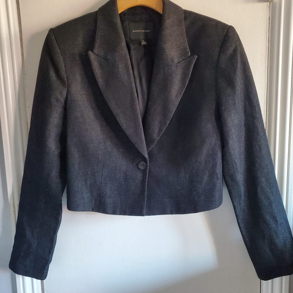 Banana Republic Loretta Wool Linen Cropped Blazer Size 4 Preppy Career Old Money - Picture 2 of 15